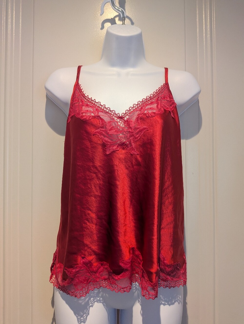 Soma Sensuals Silky Red Lace Trim Camisole
